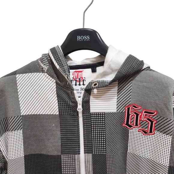 Tilt Hoodie Men's Size 16 Plaid White & Grey Pockets Full Zip Cotton Logo - Picture 4 of 9